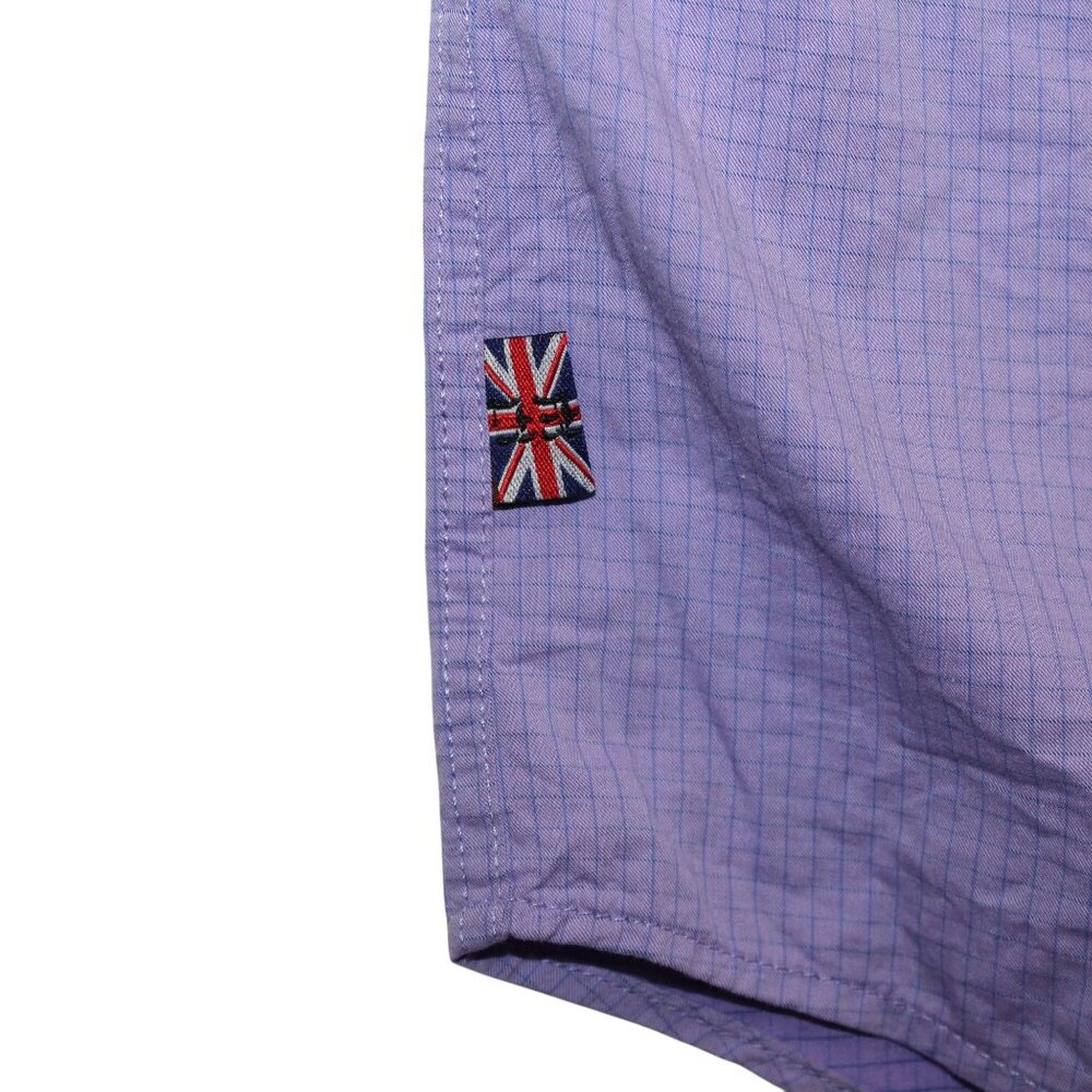 English Laundry Neck Sz 19 Flip Cuff Purple Gingham Check Dress Shirt Clubwear - Picture 14 of 15